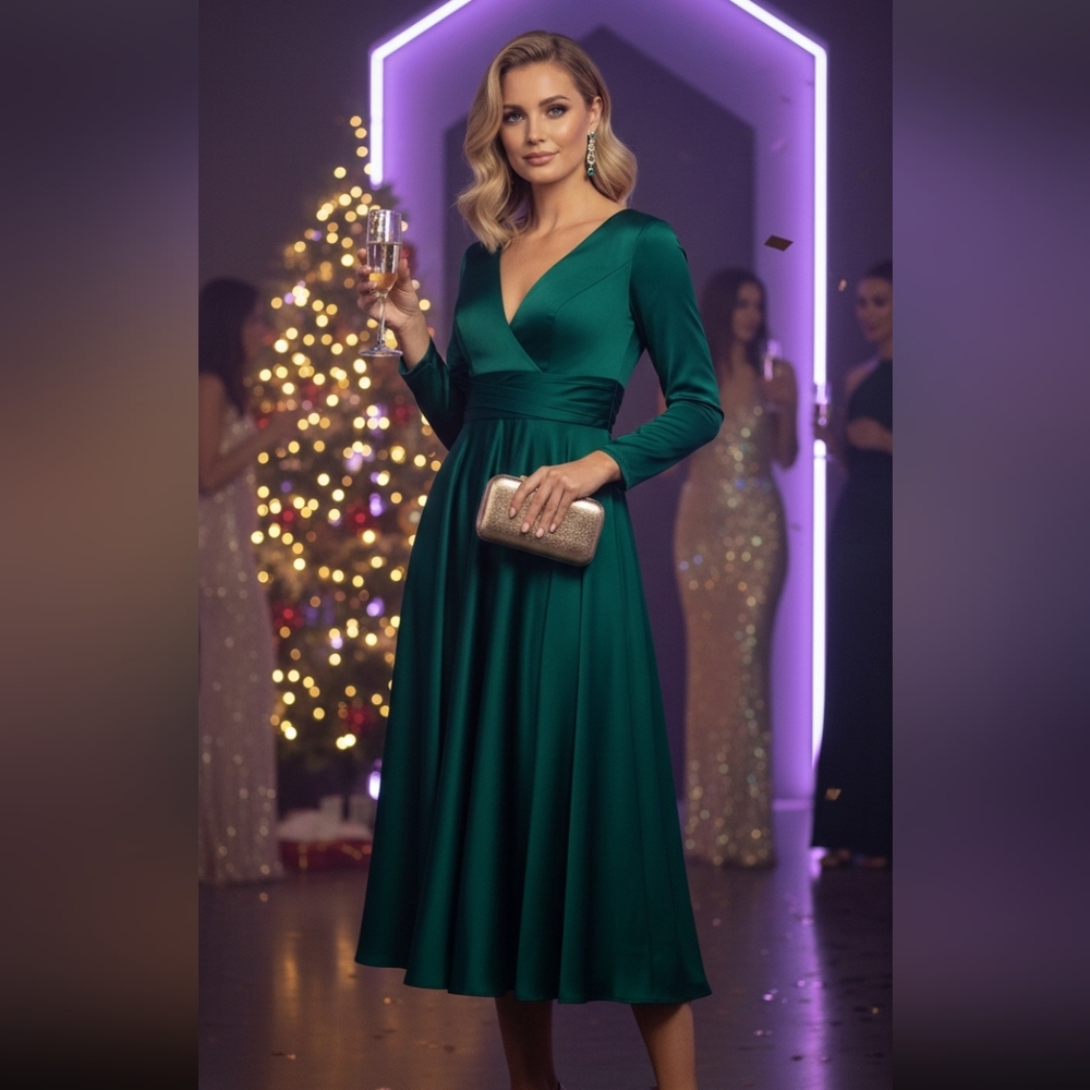 NWT MacDuggal green Retro midi dress 4